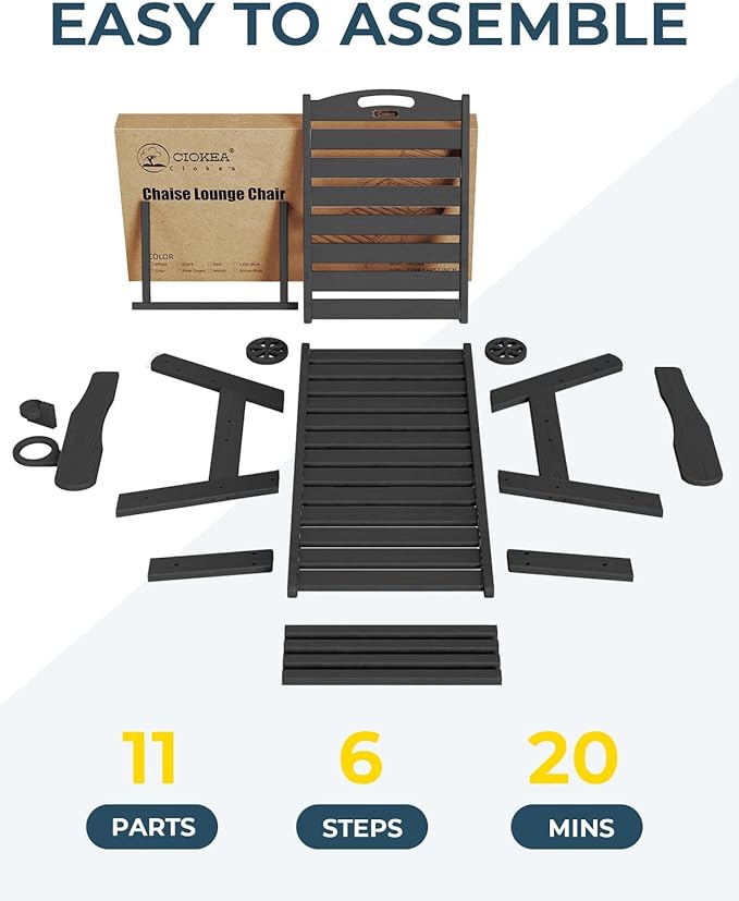 Outdoor Chaise Lounge Chair Set of 2, Patio Lounge Chairs for Outside, HDPE Lounge Chairs with Wheels & Cup Holder, Poly Lounge Chair with 5 Position for Poolside, Deck, Black