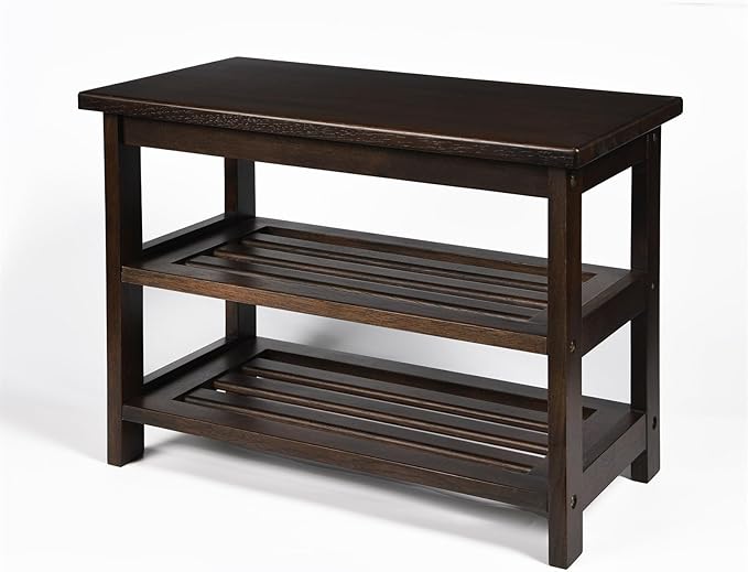 CONSDAN Wood Shoe Bench Rack, USA Grown Hickory, Entryway Bench with Shoe Storage, Mud Room Bathroom, Front Door, Outdoor/Indoor, Dark Walnut(Black)