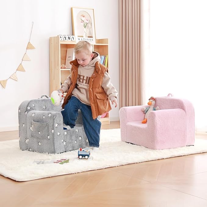Toddler Chair Plush Kids Couch, Comfy Kids Sofa Toddler Lounger Chair for Bedroom, Convertible Toddler Couch for Girls and Boys, Reading Chair for Kids