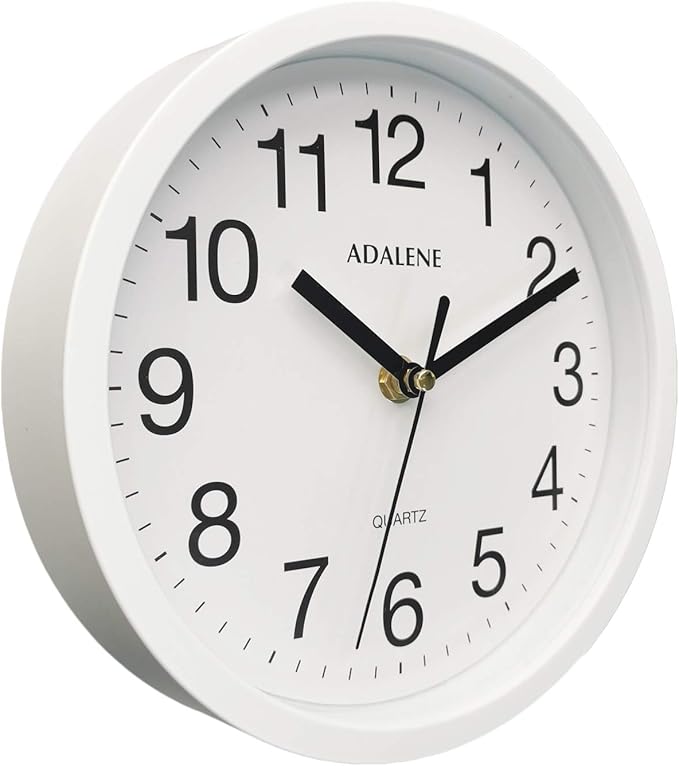 Adalene 8 Inch White Wall Clocks Battery Operated for Living Room Décor, Vintage Modern Decorative Wall Clock Silent Non Ticking for Kitchen Bedroom Bathroom Office School Classroom