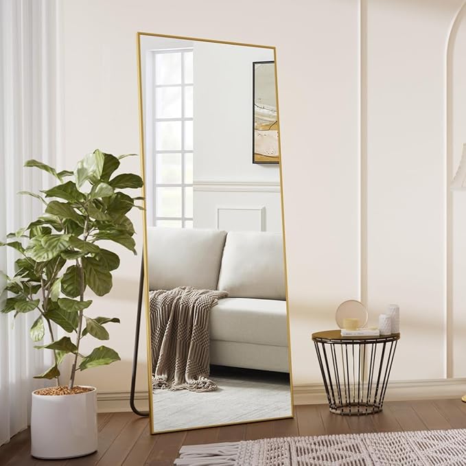 Koonmi 64"x21" Floor Mirror Full Length, Bedroom Floor Body Mirror with Stand, Gold Mirror, Leaning, Standing or Hanging Horizontally/Vertically