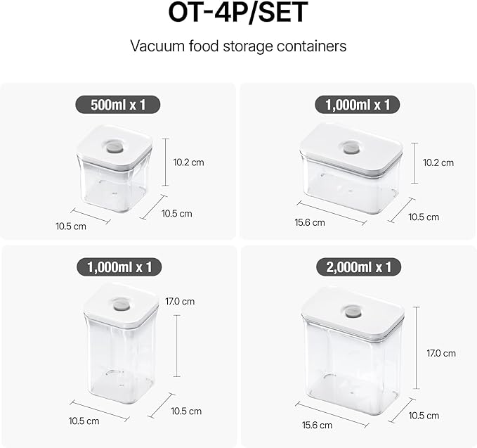 Premium Airtight Food Storage Containers 4-piece/Set, BPA Free, 100% Leak Proof, Keep food fresh up to 5 times longer than non-vacuum storage