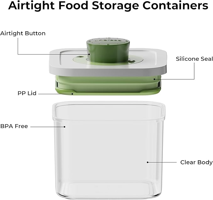 linoroso Pop Airtight Food Storage Containers with Time Recording Lids, BPA-Free Stackable Plastic Storage Containers Set of 4, Dry Cereal Container Set for Pantry Countertop Fridge Organization