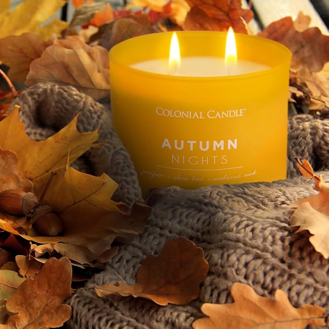 Colonial Candle Autumn Nights Scented Jar Candle, Pop of Color Collection, 3 Wick, Yellow, 14.5 oz - Up to 60 Hours Burn