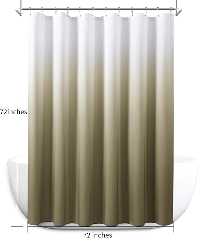 Grayish Brown Shower Curtains for Bathroom, Ombre Textured Fabric Shower Curtain Set, Hotel Spa Luxury with 12 Hooks, Decorative Bathroom Curtain 72 x 72