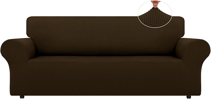 LURKA Stretch Oversized Sofa Slipcovers 1 Piece Couch Covers for 3 Cushion Couch Sofa Furniture Protector Full Sofa Covers with Elastic Bottom for Kids and Pet (Brown, X-Large)