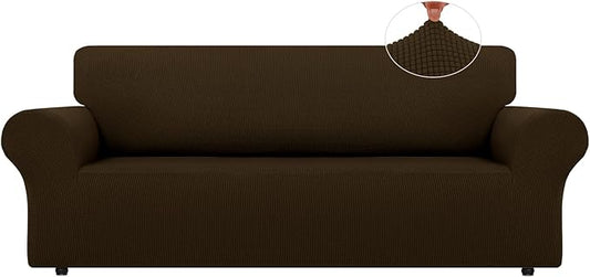 LURKA Stretch Oversized Sofa Slipcovers 1 Piece Couch Covers for 3 Cushion Couch Sofa Furniture Protector Full Sofa Covers with Elastic Bottom for Kids and Pet (Brown, X-Large)