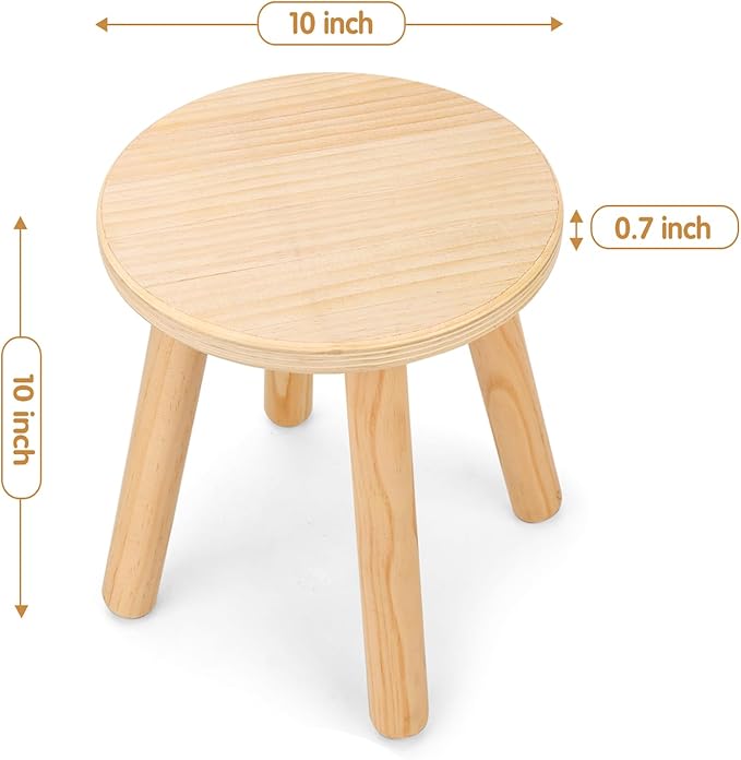 Wingyz Wooden Step Stools for Kids, 10 Inch Solid Kids Chairs Perfect Matched Sensory Table, Multi-Purpose Children Sitting Stool for Playroom Bathroom (Natural, 2 Pack)