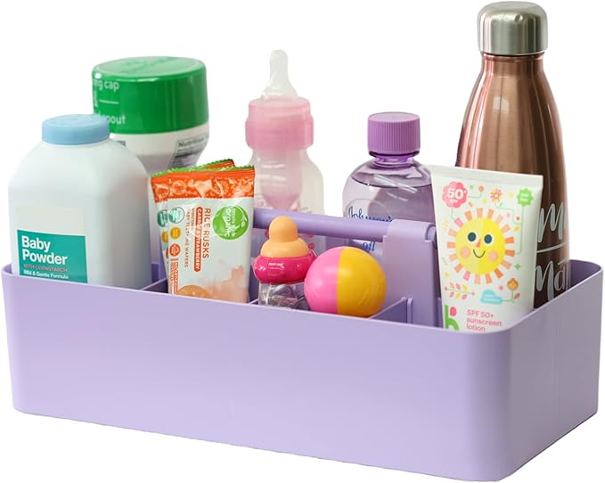 2 PACK Portable DIY 8 Dividers Durable Plastic Tote Tool & Supply Cleaning Caddy with Handle Made In USA (Lavender)