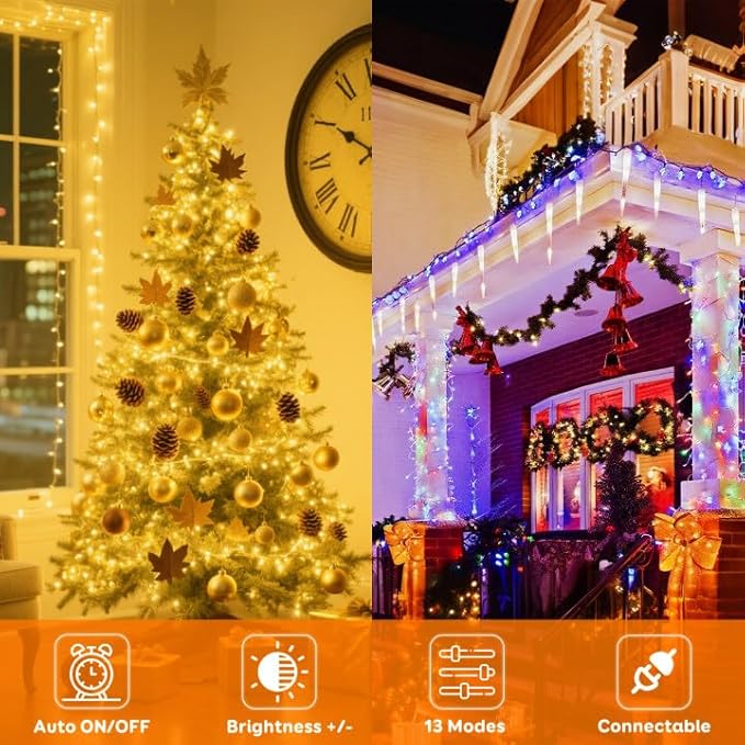 88FT 240LED Connectable String Lights Indoor Outdoor Clear Wire, Warm White⇋Multicolor Christmas String Lights, Plug in Twinkle Fairy Light With Timer For Wedding Patio Tree Yard Christmas Decorations