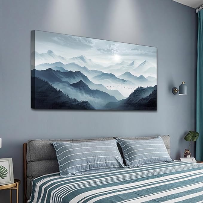 Lapremoly Wall Art, Framed Canvas Poster, Minimalist Abstract Ink Wall Painting, Living Room, Bedroom Decor, 20x40 inches