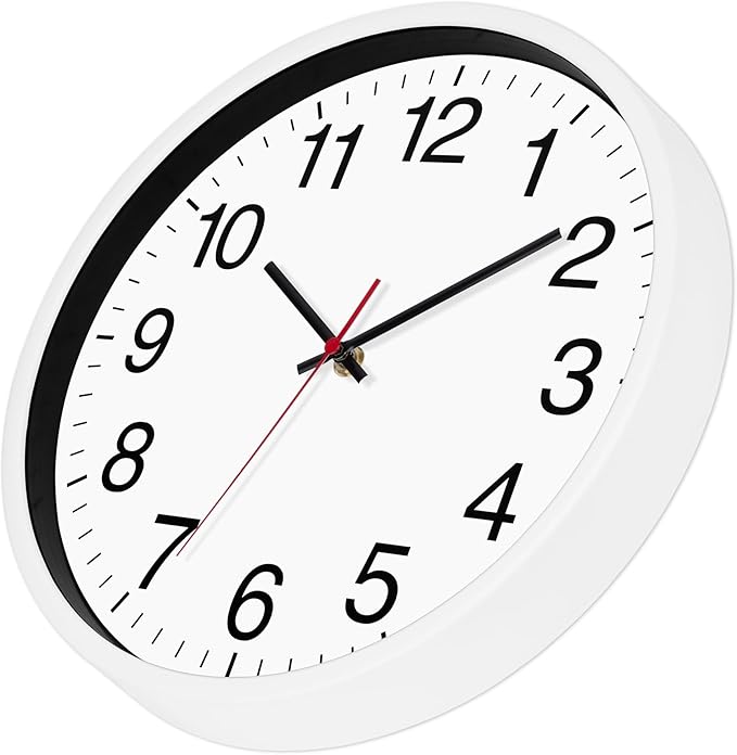Foxtop White Wall Clock Silent Non-Ticking 12 Inch Quartz Battery Operated Round Analog Wall Clock for Classroom School Office Living Room Bedroom Home