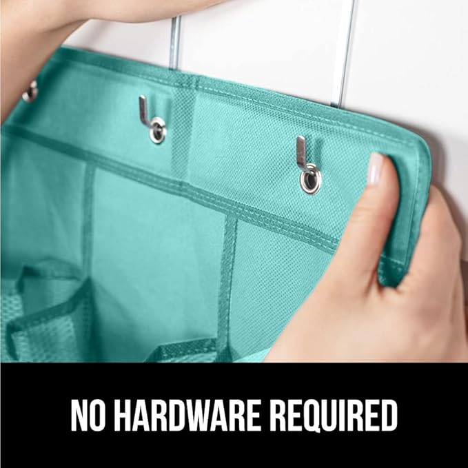 GORILLA GRIP Over the Door Shoe Organizer, 24 Large Breathable Mesh Pockets, Space Saving Hanging Storage Holder, Closet Rack Hanger Holds Up to 40 lbs, Hangs on Closets, Shoes, Accessories, Turquoise