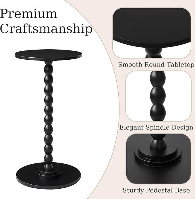 Round Side Table with Solid Wood, Modern Minimalist Bedside Table, Living Room Sofa End Table, Bedroom Small Corner Table for Small Spaces Black YD-RST001B