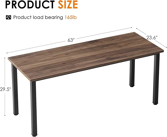 Need 63 Inch Large Computer Desk - Modern Simple Style Home Office Gaming Desk, Basic Writing Table for Study Student, Black Metal Frame, Walnut