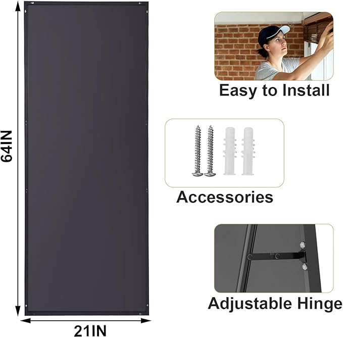 HARRITPURE 65"x22" Full Length Mirror Aluminum Frame Wall Mirror Floor Rectangle Mirrors Standing Wall & Leaning Large Dressing Mirror for Living Room Bedroom Cloakroom,Black