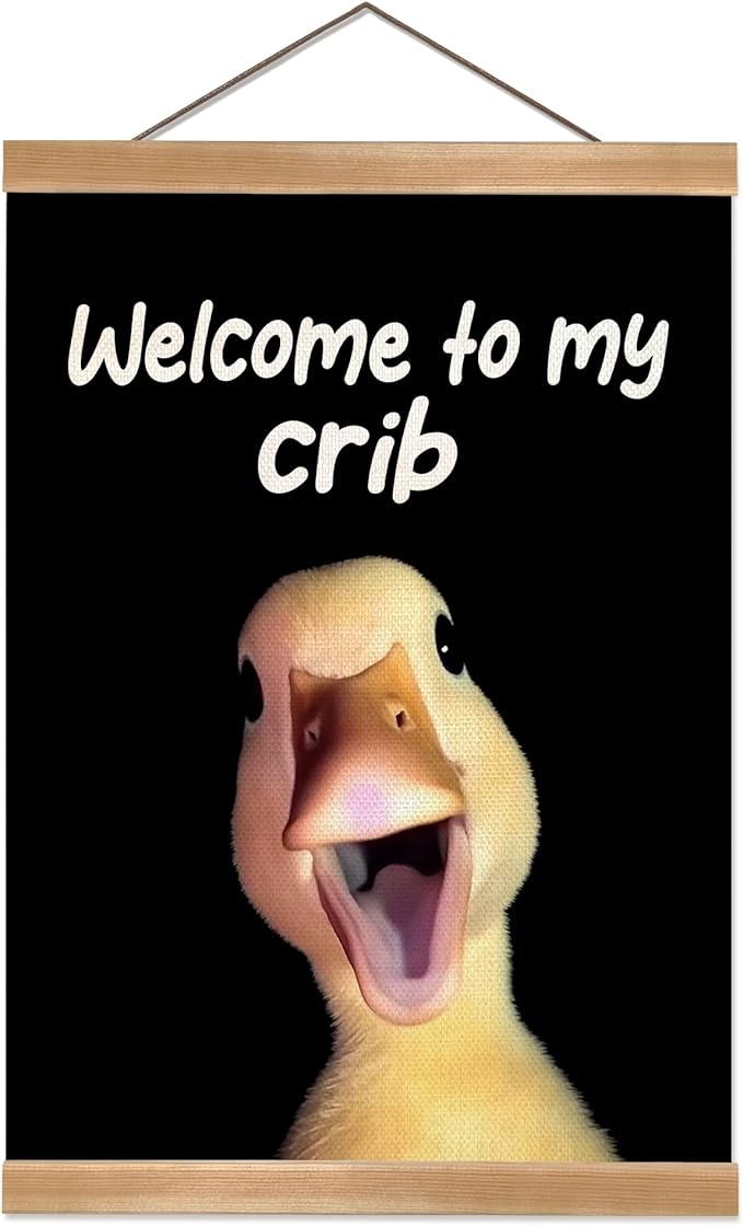 ZTGDA Welcome to My Crib Wall Art,Funny Duck Poster Durable Man Cave Wall Decor,Duck Canvas Hanging Sign for Entryway, Dorm Room, Nursery or Bedroom Decor (My crib goose)