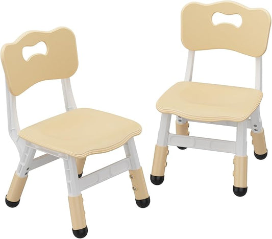 GAOMON Kids Chair Set of 2, 3 Level Height Adjustable Kid Chair, Plastic Toddler Chairs for Children Boys Girls Age 2-6, Suitable for Home Family Classroom Nursery Indoor Use, Beige