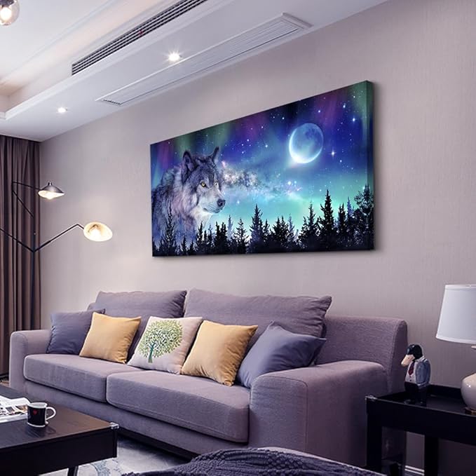 Canvas Wall Art For Living Room Large Wall Decor Paintings For Bedroom Modern Family Wall Decorations For Office Abstract Aurora Scenery Canvas Art Wolf Decor Pictures Artwork Posters Home Decoration