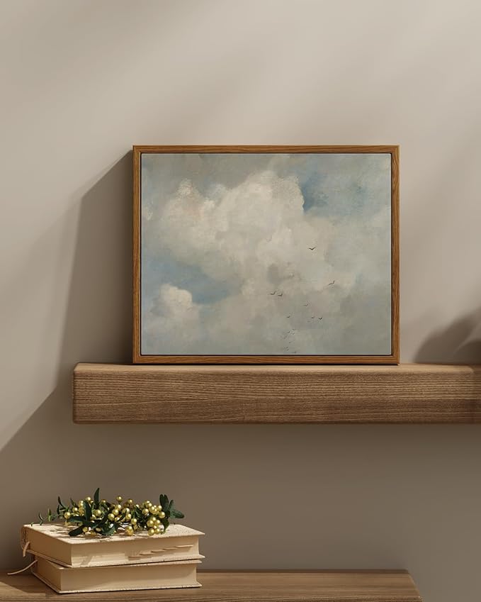 InSimSea Framed Canvas Wall Art Vintage Decor, Home Decor Classical Oil Paintings Sky Cloud Bird Canvas Prints, Vintage Landscape Wall Art for Bedroom Living Room Bathroom Home Office Decor, 11"x14"