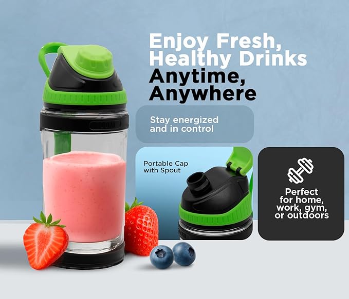 Rechargeable Smoothie Blender 700ml – Portable Mini Travel Blender for Shakes and Smoothies with Six Stainless Steel Blades and USB Charging (Black and Green)