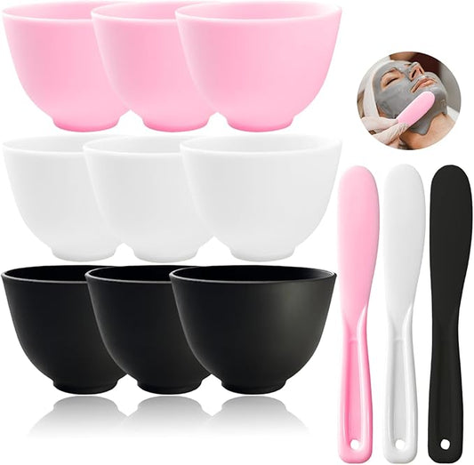 12Pcs Face Mask Mixing Bowl Set DIY Silicone Facial Mask Bowl for Home Salon Spa Face Skin Applicator Bowl with Stir Sticks, Black,White,Pink