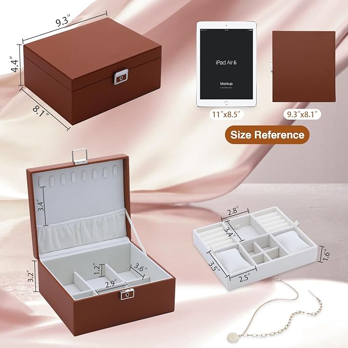 Jewelry Organizer Box for Women,Large Genuine Leather Jewelry Organizers and Storage with Earring Holder Organizer Removable Velvet Jewelry Tray,Christmas Gifts for Mom,Orange