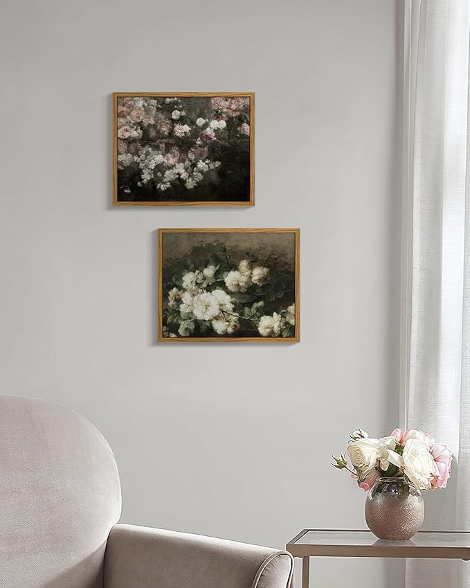 InSimSea Framed Canvas Wall Art, Vintage Country Garden in May Flower Wall Art, Rustic Wall Decor for Bedroom, Living Room, Bathroom, 8"x10"