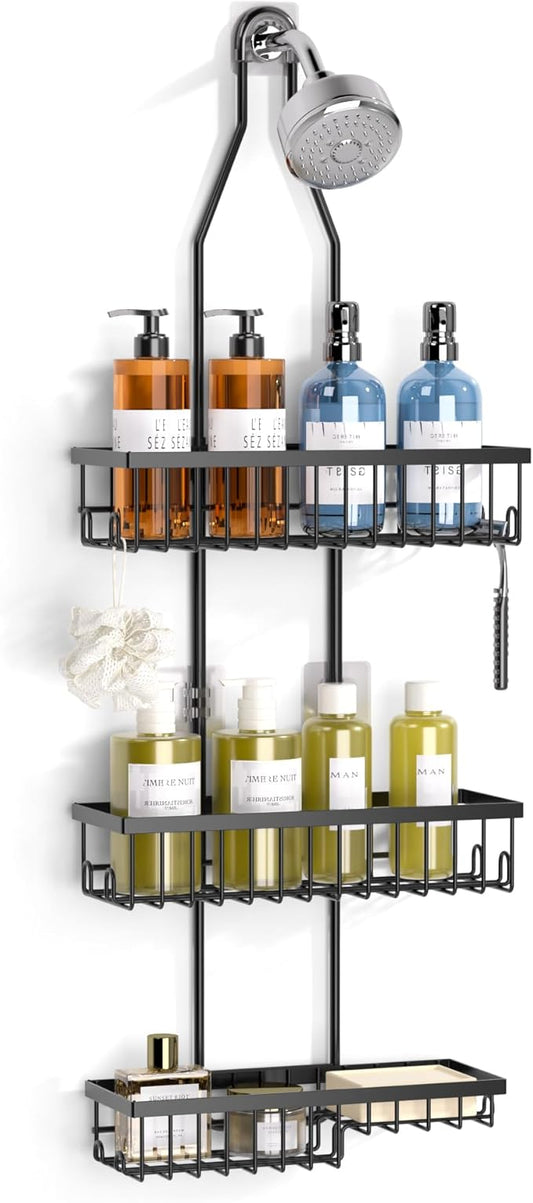 Shower Caddy Hanging,Triple Adjustable Shower Organizer,Extended Length shower rack with Soap Holder,Black