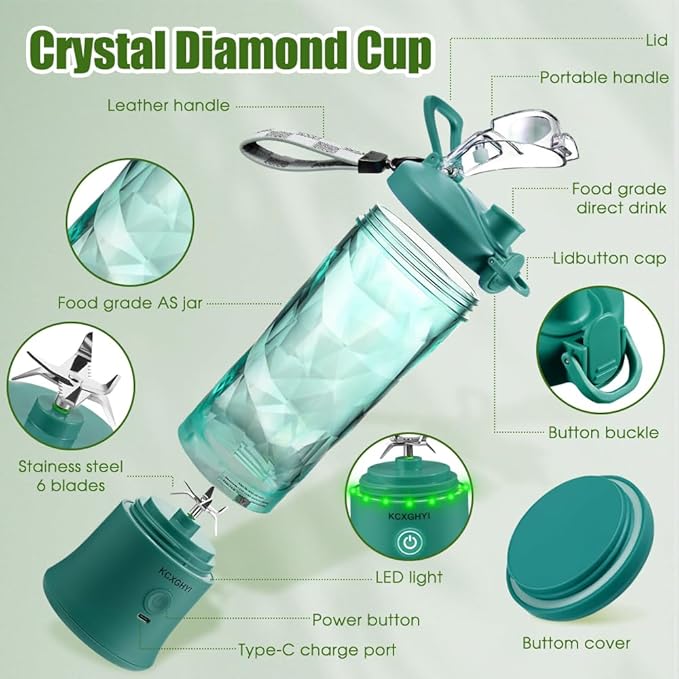 Portable Blender for Smoothies, Freshly Squeezed Juices, Milk shakes and Baby food, 20 oz BPA Free, Suitable for Outdoor Sports, Family, Travel.((green))