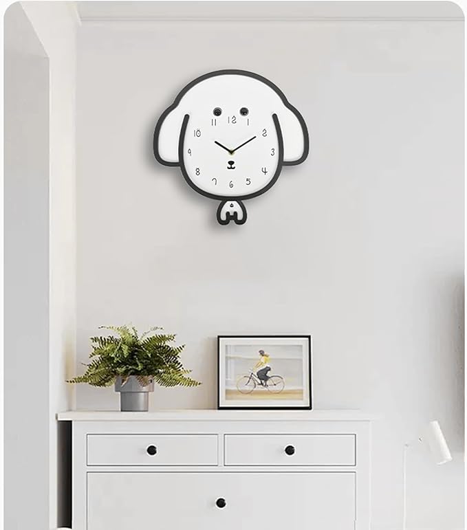 Adventurers Puppy Wall Clock – Adorable Silent Cartoon Clock with Swinging Tail and Rolling Eyes, Modern Fun Decorative Wall Clock for Kids’ Room, Bedroom, Kitchen or Living Room