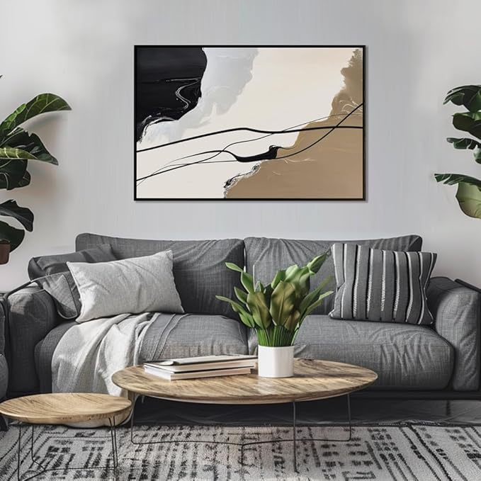 Abstract Wall Art Canvas Decor Abstract Art Paintings for Living Room Brown and Grey Fantasy Graffiti Pictures for Home Bedroom Kitchen Decorations 24x36 Inches with Black Frame