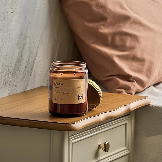M&SENSE Santal Home Scented Candle | 19.4oz, 115-Hour Burn | Natural Organic Soy Wax | Long-Lasting for Stress Relief and Gifting | for Bedroom，Relaxing SPA，Office