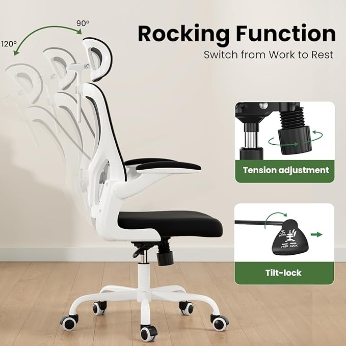 Soohow Ergonomic Office Chair,Home Office Desk Chair with Adjustable Lumbar Support Armrests,Comfy Computer Desk Chair with Headrest,for Home and Office, Black