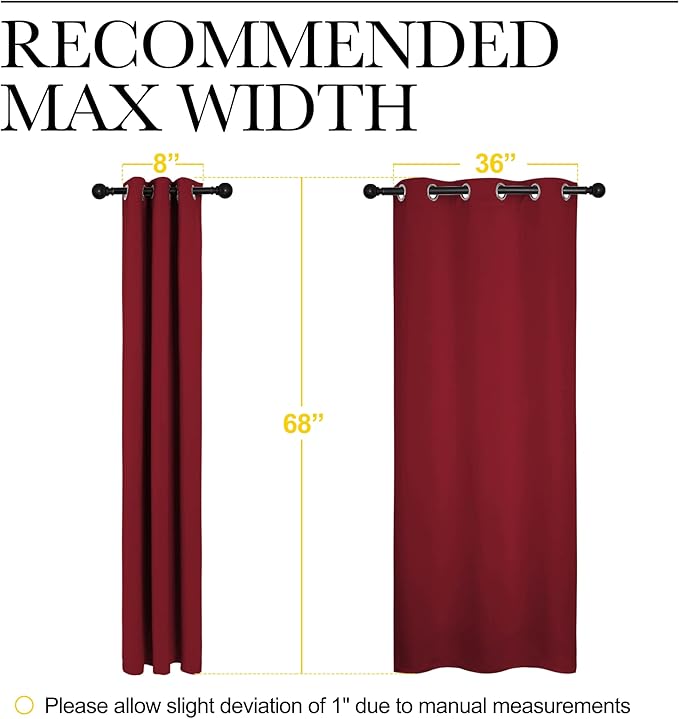 NICETOWN Christmas Burgundy Red Kitchen Blackout Curtain Panels, Thermal Insulated Grommet Top Blackout Draperies and Drapes for Basement (2 Panels, W42 x L68-inch)