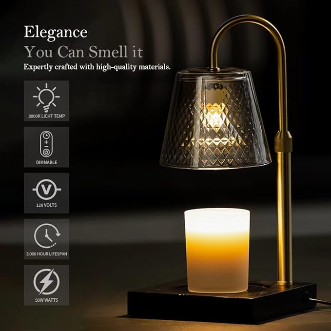 Candle Warmer Lamp: Adjustable Height, Dimmer, and On/Off Timer (8H/4H/2H) - an Elegant and Creative Gift, Fits Various Sizes of Scented Candles(Black)