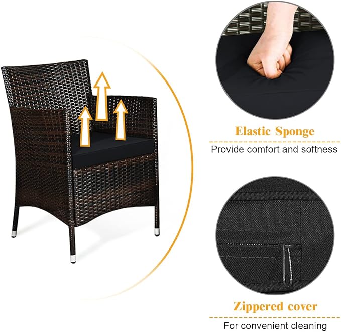 Goplus 4-Piece Rattan Patio Set, Outdoor/Indoor Wicker Conversation Set for Pool, Backyard, Lawn, Wicker Chairs and Sofa with Soft Cushion, Rattan Furniture with Tempered Glass Coffee Table