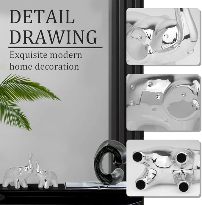A Pair Elephant Statue Home Decor,Modern Style Figurines,Sculpture for Office Desktop Bookshelf Living Room (Ceramics Silver)