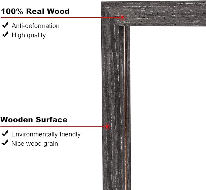 KINLINK 12x16 Picture Frame Ash Black, Solid Wood Frames with Acrylic Plexiglass for Pictures 11x14/9x12 with Mat or 12x16 without Mat,Wall Display, Set of 4