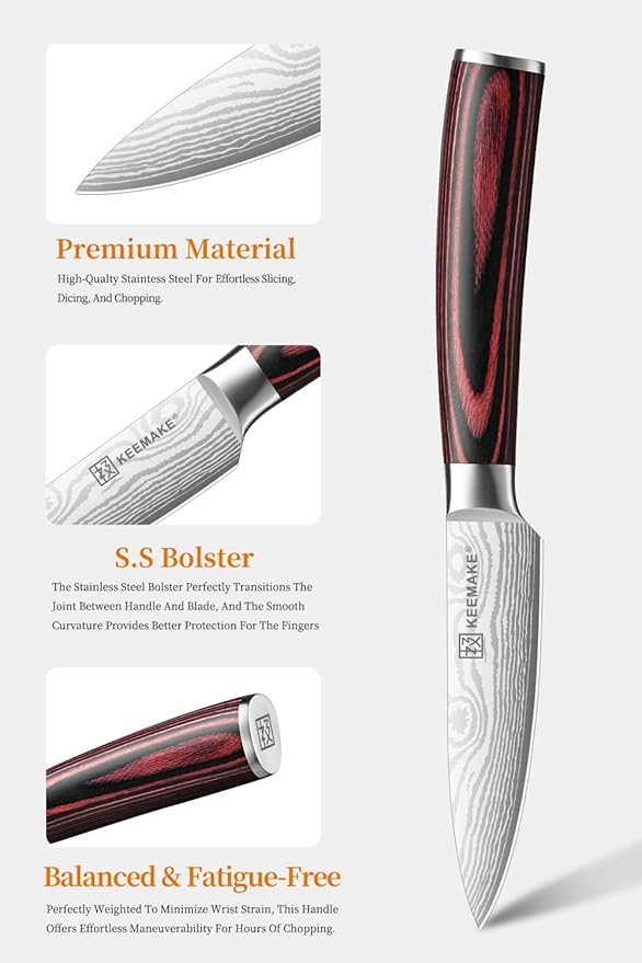 KEEMAKE 3.5 Inch Paring Knife - Ultra Sharp Fruit Knife High Carbon Stainless Steel Small Kitchen Knives for Peeling Slicing with Ergonomic Handle with Elegant Gift Box