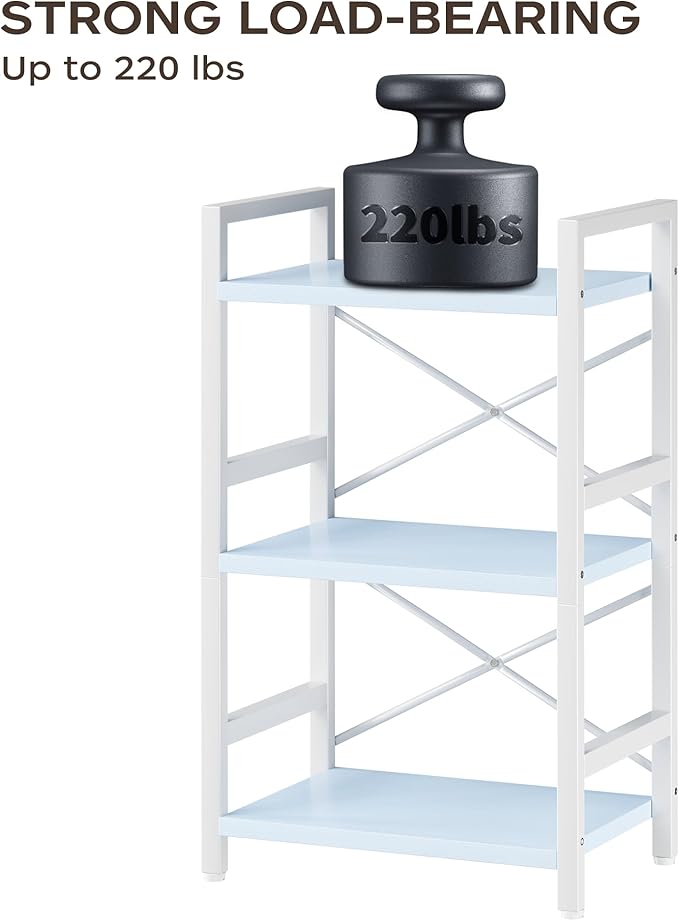 Homeiju Bookshelf, 3 Tier Industrial Bookcase, Metal Small Bookcase, Rustic Etagere Book Shelf Storage Organizer for Living Room, Bedroom, and Home Office(Blue) Patent Pending D29873033