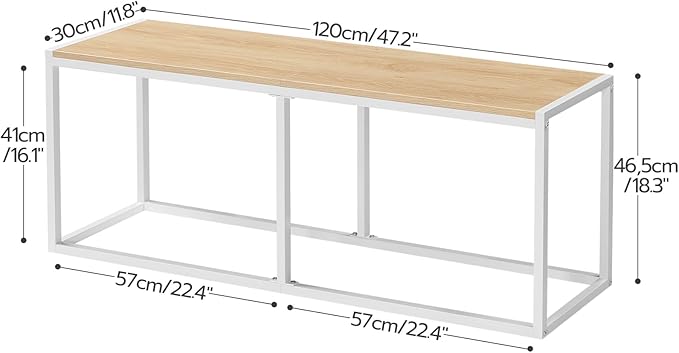 HOOBRO Dining Bench, 47.2 Inch Industrial Style Kitchen Table Bench, Steel Frame, Easy to Assemble, for Kitchen, Dining Room, White and Natural WN12CD01