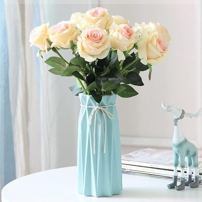 Ceramic Blue Vase Flower Vase for Home Decor Modern Style 9.5 inch Tall Vase for Table Shelf Home Decor Vase for Fireplace Bedroom Kitchen Living Room Wedding Office Desk Birthday Gifts