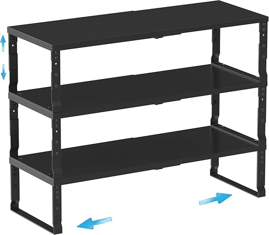 Expandable Spice Rack Organizion for Kitchen Cabinet, Seasoning,Bathroom Organizer Display Shelf, Stackable Multi-Purpose Shelves.Easy-to-Install（3Packs/Black,Medium