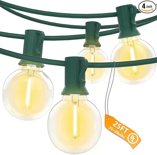 SUNSGNE 25Ft Round Christmas Lights Outdoor, G40 Globe String Lights with 27 LED Clear Lights(2 Spare), Green Wire String Lights for Yard Patio Porch Tent Pergola Backyard Christmas Decorations