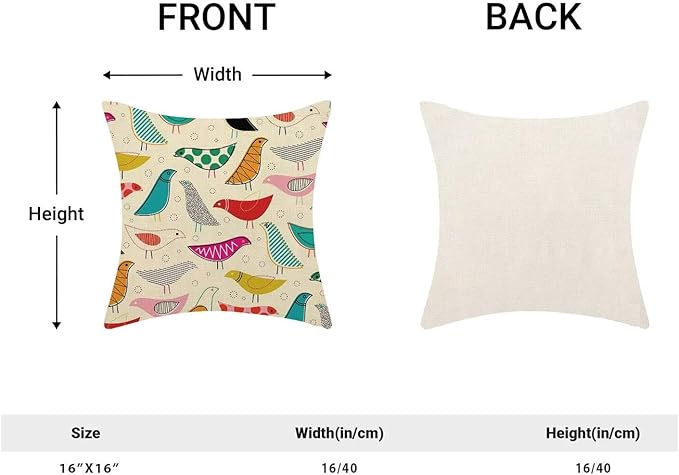 BETGINY Boho Pillow Covers 16 x 16 Inch Pack of 2, Mid Century Colorful Geometric Bird Decorative Throw Pillow Cases Outdoor Linen Farmhouse Modern Cushion Cover for Bedroom Home Sofa Decor