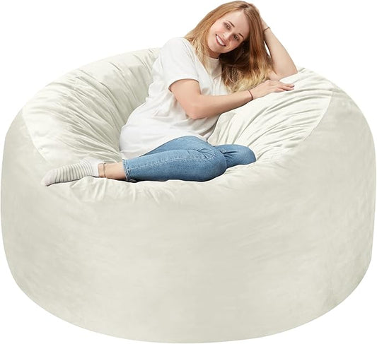 Homguava 3FT Bean Bag Chair: 3' Bean Bags with Memory Foam Filled, Large Beanbag Chairs Soft Sofa with Dutch Velet Cover-Beige
