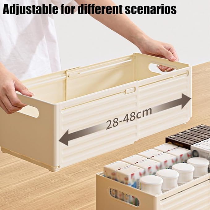 Foldable Storage Bins, 2 Pack Plastic Expandable Boxes for Organizing, Adjustable from 11-18.8" Drawer Organizers Separators Dividers for Bedroom Kitchen Utensils Tools Closet, Large