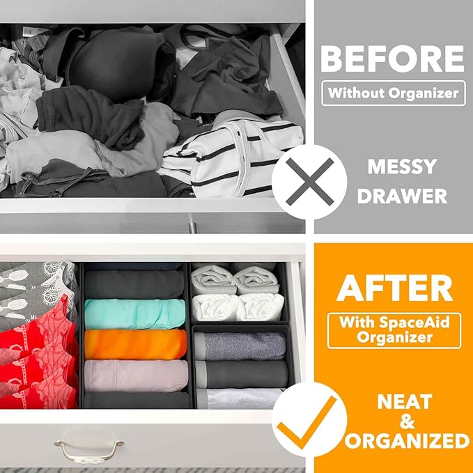 SpaceAid Drawer Organizer for Clothes, 18 Pack Dresser Drawer Organizer Bins, Closet Organizers and Storage Dividers for Clothing, Underwears, Socks (Black)