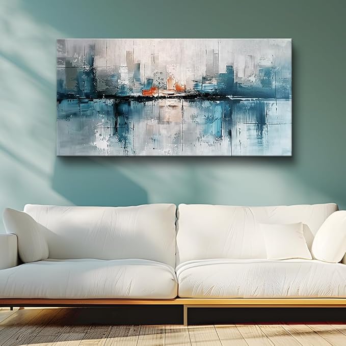 FUHAIHUA Framed Wall Art For Living Room Large Wall Decor For Office Bedroom Wall Decoration Abstract Painting Blue Pictures Canvas Prints Artwork Home Decor Ready To Hang 20x40 In